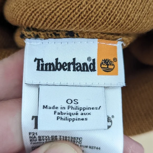 Timberland Cuffed Color Block Knit Beanie One Size Black Wheat Brown - Picture 6 of 7